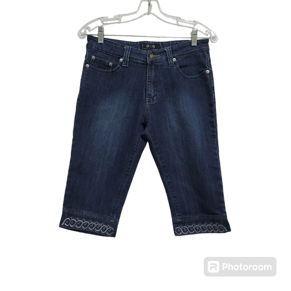 Dolce & Gabbana Black Molly Embroidered Hem Denim Capri